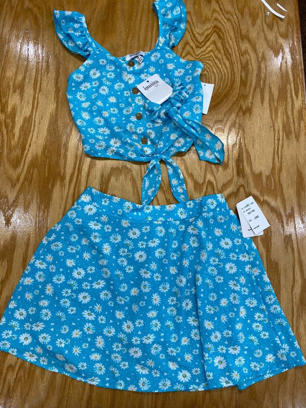 Speechless 3-Piece Top & Skirt Set Girls Large Med/large Blue Casual Preppy B71